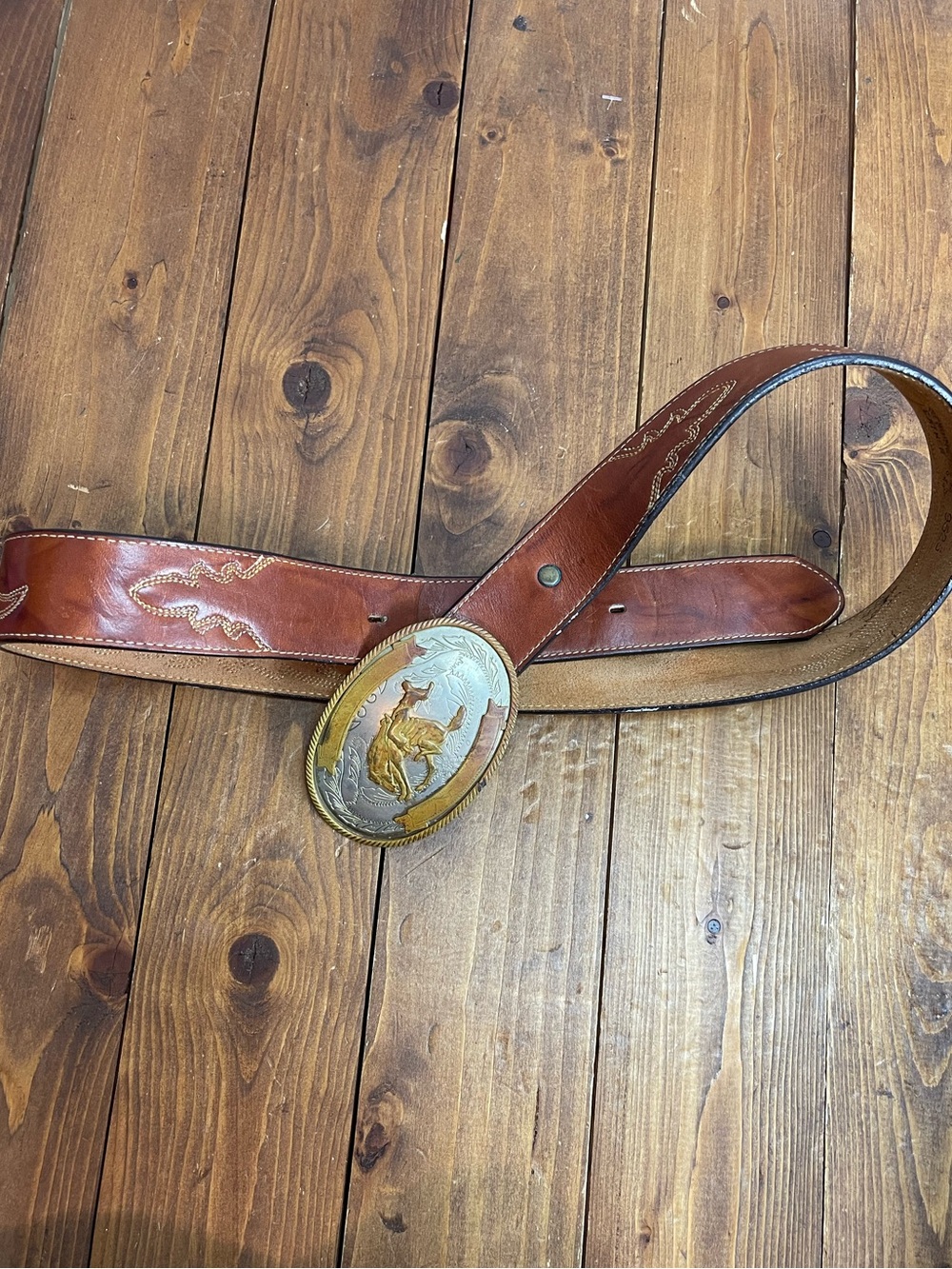 Silver creek collection leather belt with German silver buckle size 38